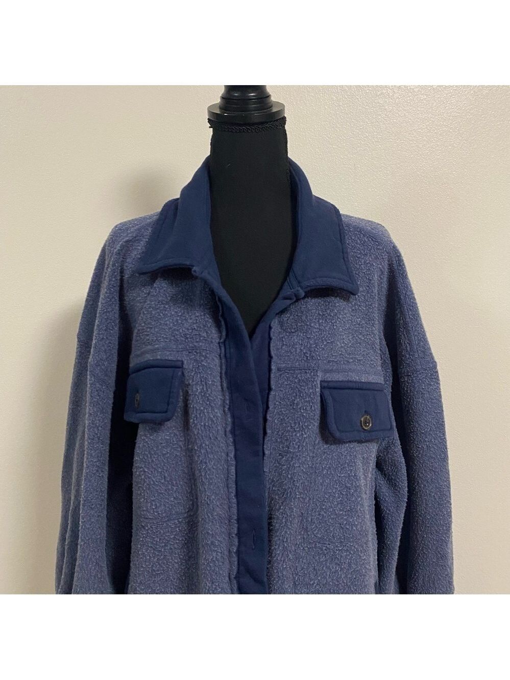 Free People Jacket Women's Size Large Oceania Blue Ruby Jacket oversized Shacket - Picture 3 of 17